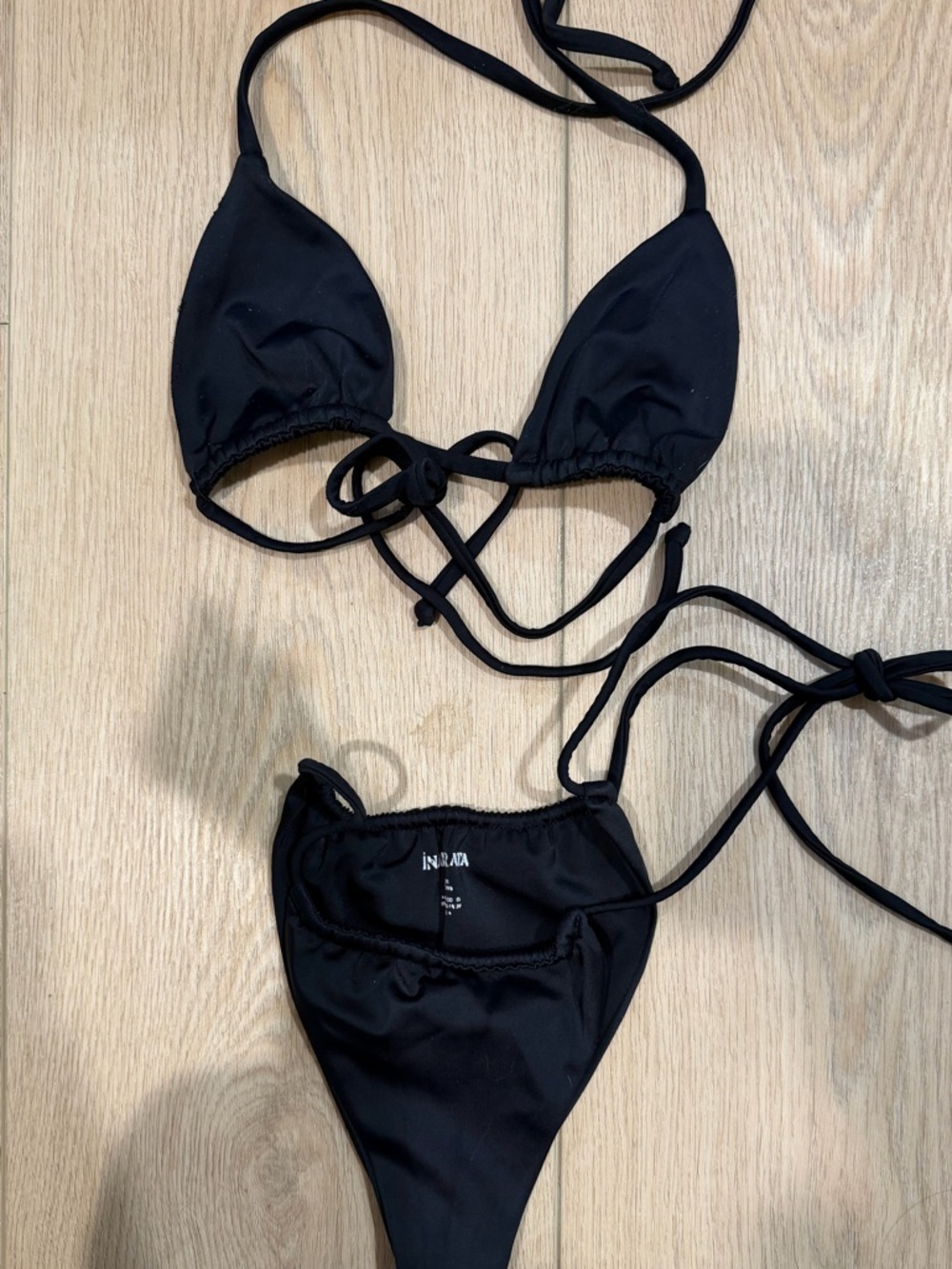 iNAMORATA Black Triangle String Bikini Set
